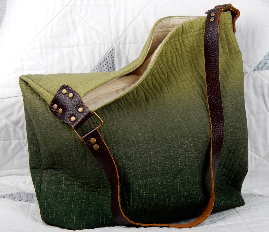 Green Hobo Handbag for Women with Leather and Rivets
