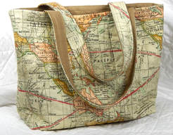 casual tote bag quilted tote for women medium world map fabric