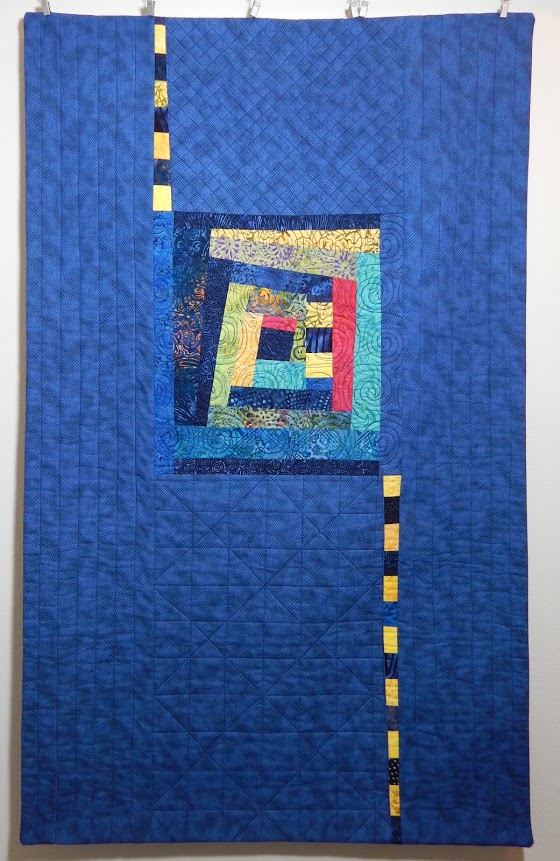 Handmade dark blue art quilt for art museum fundraiser