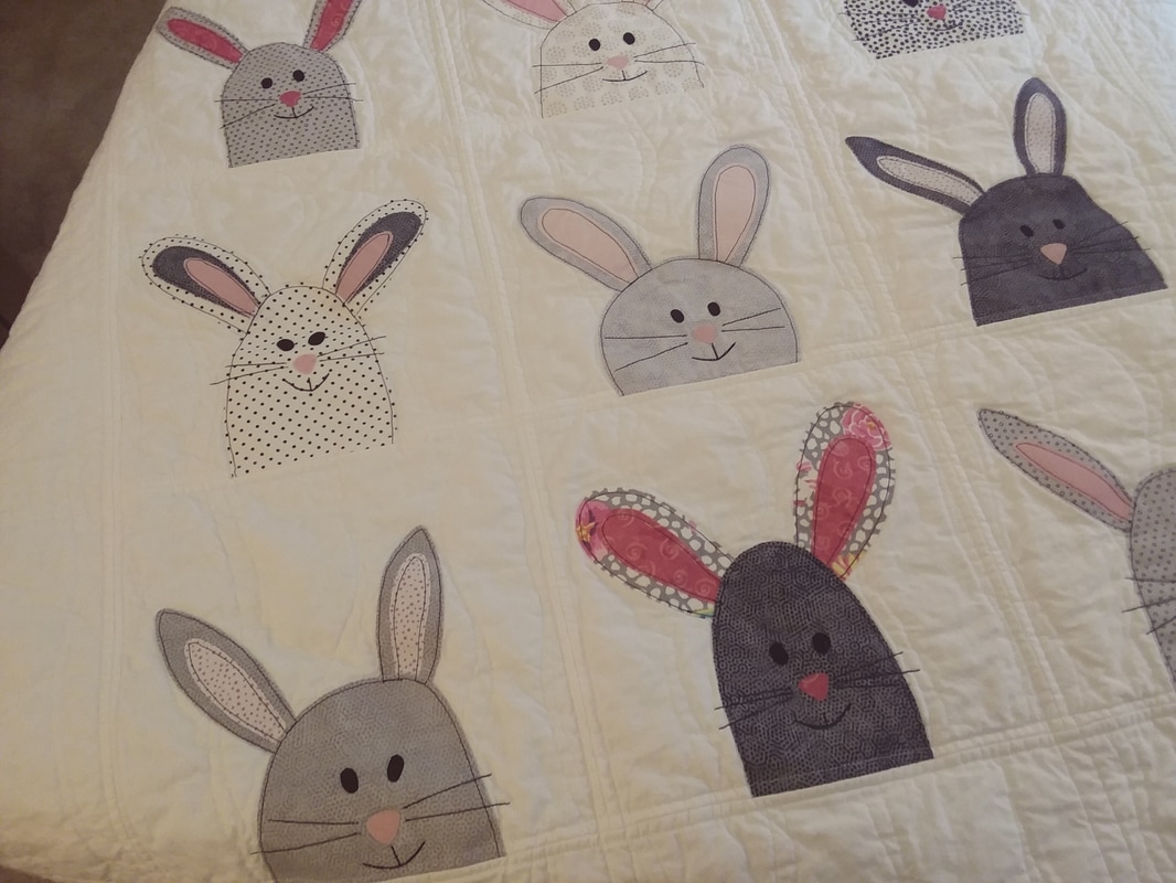 gray white baby quilt bunnies playmat handmade baby blanket bunny