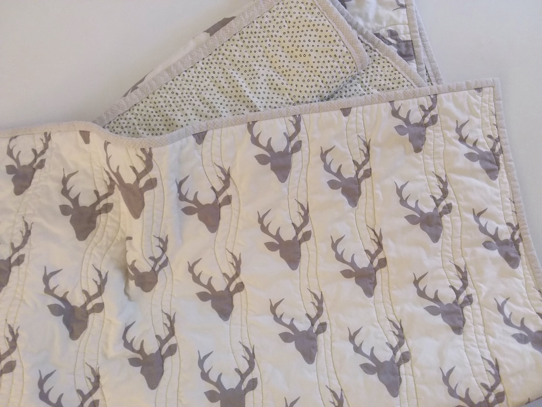 Handmade Grey and Cream Deerhead Baby Quilt