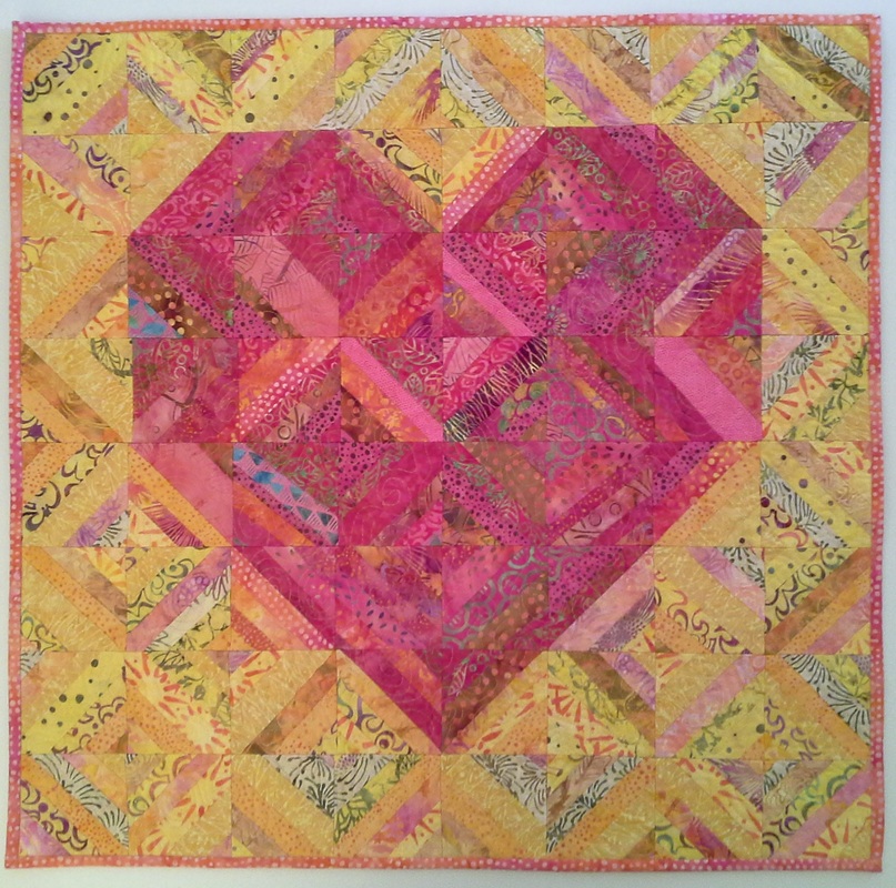 string piece pink yellow heart pink love batik art quilt