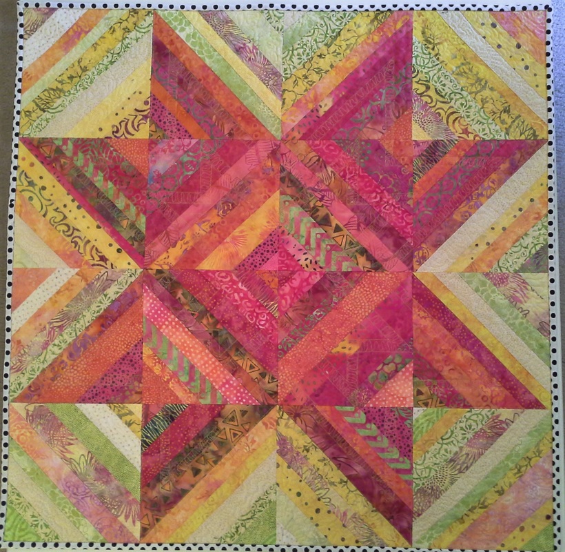 art quilt pink yellow star batik handmade
