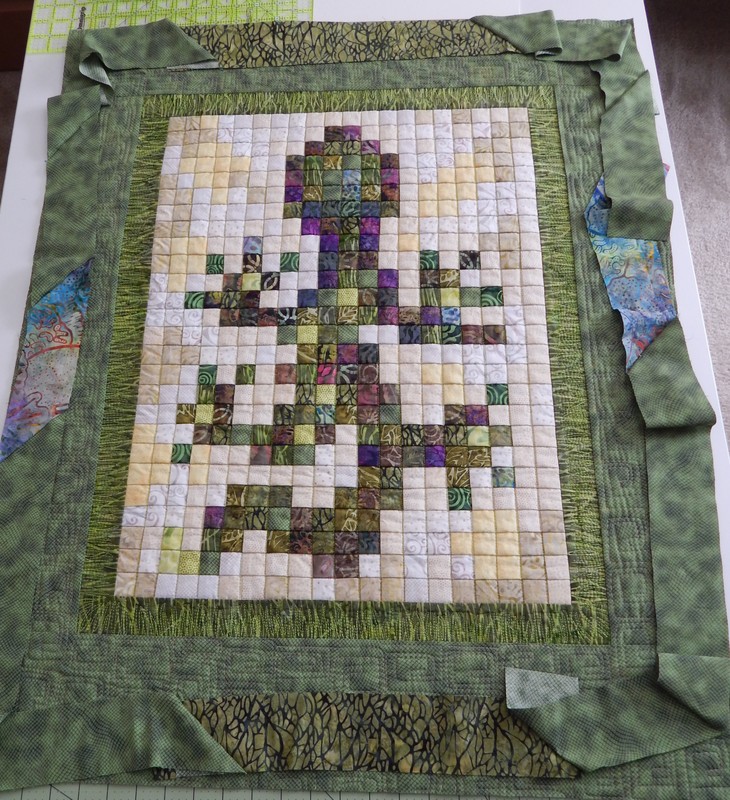 handmade art quilt with pixellated lizard or gecko from north carolina