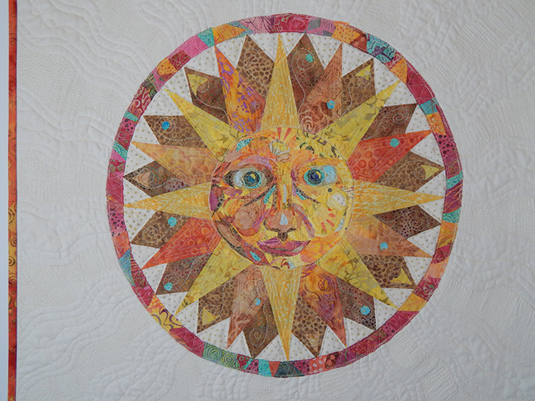 fabric collage quilt art quilt wall hanging sun design